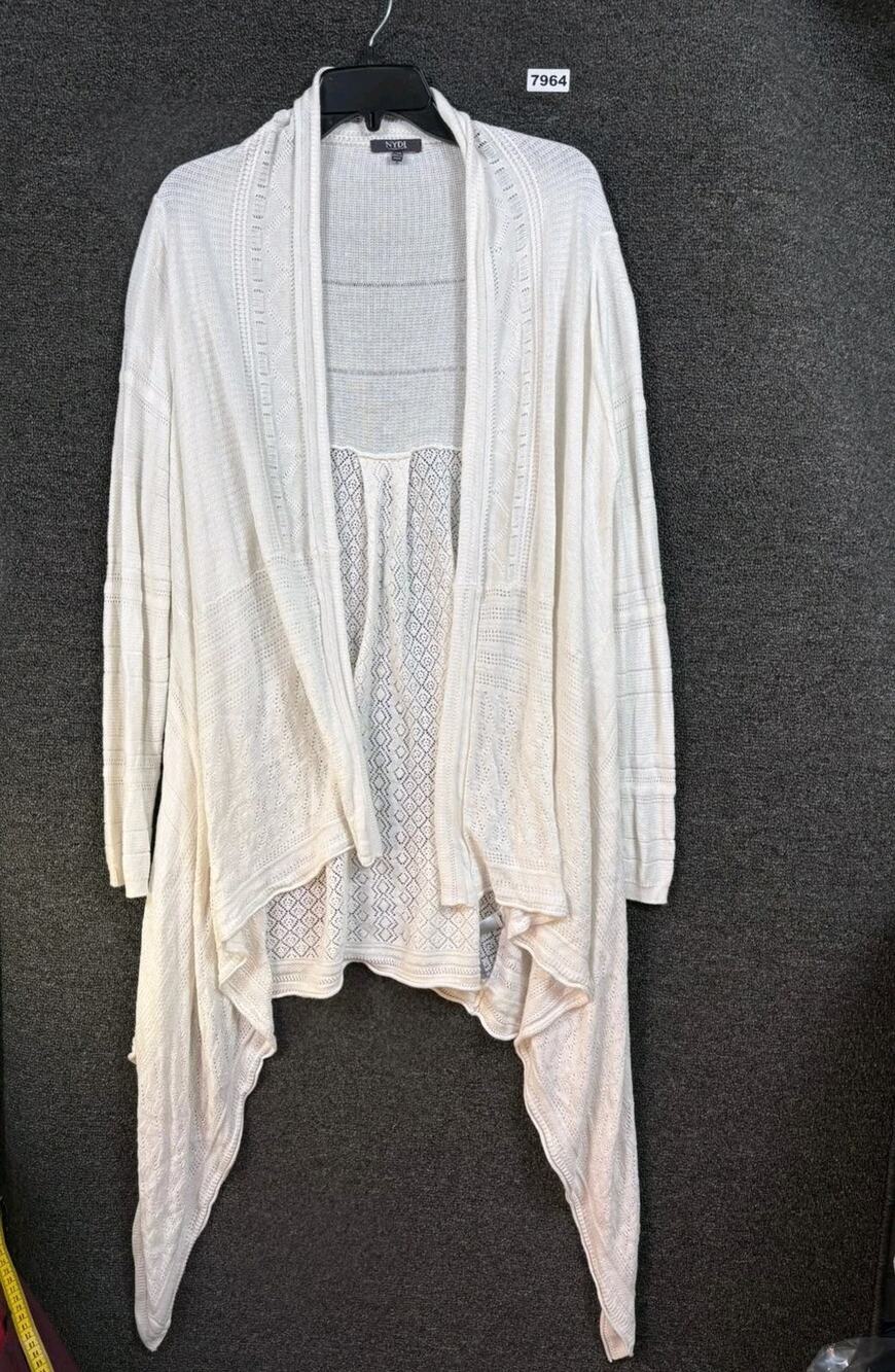 NYDJ Drape Cardigan Sweater Womens Size L/XL White Long Sleeves Linen Knitted